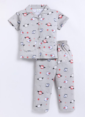 GEMINI LABEL Baby Girls Printed Grey Night Suit Set