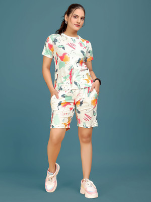 JK Creation Women Printed Multicolor Top & Shorts Set