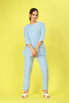 JK Creation Women Printed Blue Top & Pyjama Set