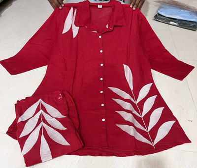 JASORIYA Women Embroidered Red Shirt & Pyjama set