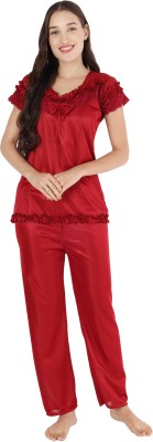 waitomo Women Solid Red Top & Pyjama Set