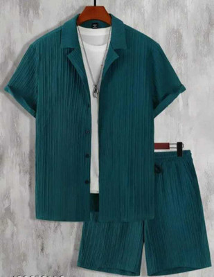SADBHAVNAFABRIC Men Self Design Dark Blue Night Suit Set