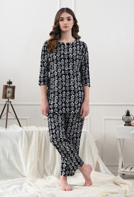 DreamBe Women Printed Black Night Suit Set
