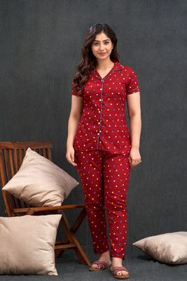 DreamBe Women Printed Maroon Night Suit Set