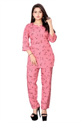 SIRVI Women Printed Pink Night Suit Set