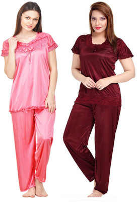 PHALIN Women Solid Multicolor Top & Pyjama Set