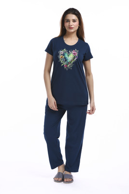 E-MAX Women Graphic Print Multicolor Top & Pyjama Set