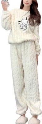 Mehak fashion Women Solid White Night Suit Set