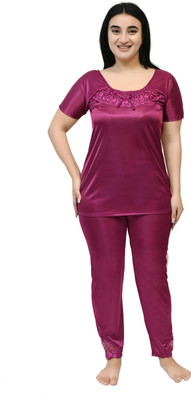 koriyan Women Solid Purple Night Suit Set