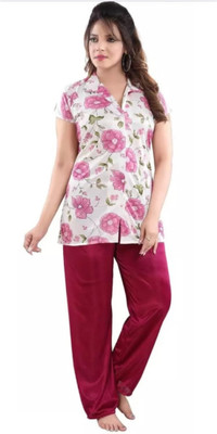 jagdish creation Women Solid Red Night Suit Set