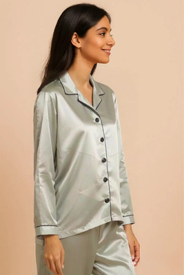 G-KA Women Solid Grey Night Suit Set