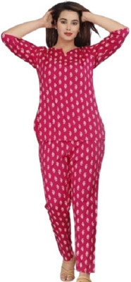 PARTH RAIMENT Women Printed Pink Night Suit Set