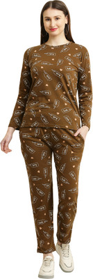 Sakhi Sang Women Printed Brown Top & Pyjama Set