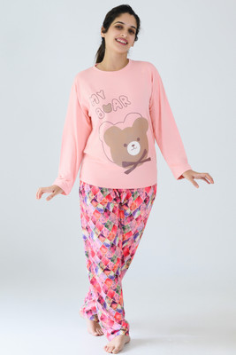 EZEBEES Women Printed Pink Top & Pyjama Set