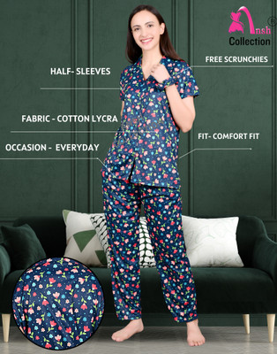 Ansh Collection Women Printed Green Night Suit Set