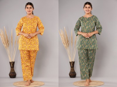 NUNCHII Women Printed Green Top & Pyjama Set