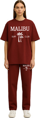 Shonisha Women Printed Maroon Night Suit Set