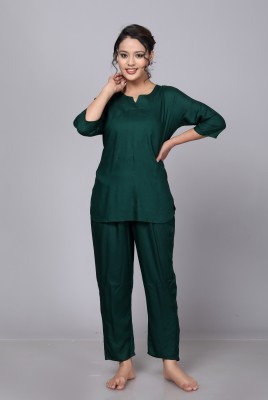 fash8 Women Printed Green Top & Pyjama Set