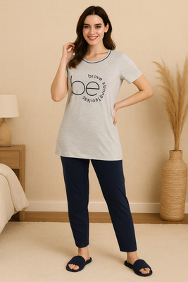 WEAR YOUR CHOICE Women Printed Grey Night Suit Set