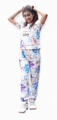 BHULAX Women Printed Blue Top & Pyjama Set