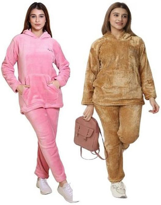 US Trendz Women Solid Brown, Pink Night Suit Set
