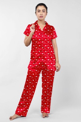 AATWANIS Women Printed Red Shirt & Pyjama set