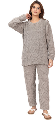 RG BY SS CLOTHING Women Self Design Grey Night Suit Set