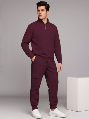TRIPR Men Solid Maroon Night Suit Set
