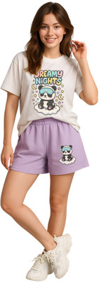 Shonisha Women Printed Purple Top & Shorts Set