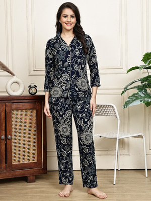 Claura Women Printed Blue Night Suit Set