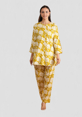 DreamBe Women Floral Print Yellow Night Suit Set