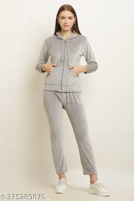 SOLZEIQ Women Solid Grey Night Suit Set