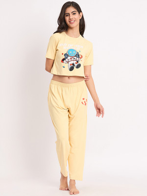 Camey Women Printed Yellow Top & Pyjama Set