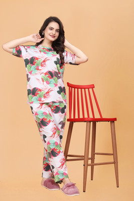 WHITDUCK Women Printed Red Top & Pyjama Set