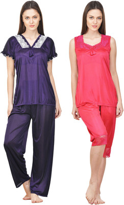 Boosah Women Solid Multicolor Top & Pyjama Set
