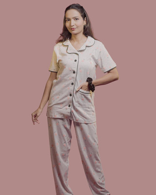 Mizan Trendz Women Printed Grey Shirt & Pyjama set