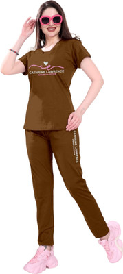 Kiswa Women Solid Brown Top & Pyjama Set