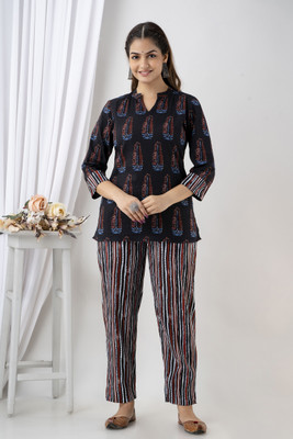 DreamBe Women Printed Black Night Suit Set