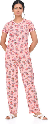 Digsel Cool Cotton Women Graphic Print, Printed Orange Top & Pyjama Set