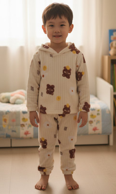 FitIn OutFit Boys & Girls Printed White Night Suit Set