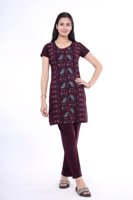 Clint Women Solid Brown Night Suit Set