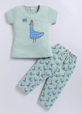 GEMINI LABEL Girls Printed Green Night Suit Set