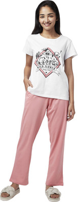 YU by Pantaloons Women Graphic Print White Top & Pyjama Set