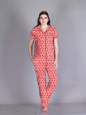 Lyra Women Printed Pink Top & Pyjama Set