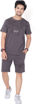 WEET Men Printed Brown Top & Shorts Set