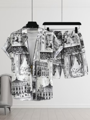 Varni Creation Men Printed White Night Suit Set