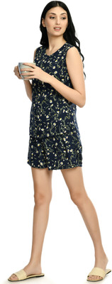 ShopGlobal Women Floral Print Blue Night Suit Set