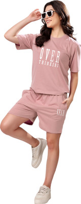 FitIn OutFit Women Printed Beige Top & Shorts Set