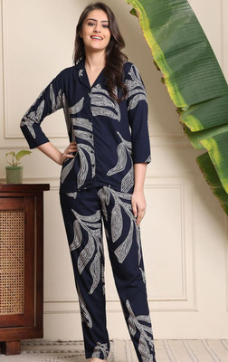 STYLE HEAVEN Women Printed Blue Shirt & Pyjama set
