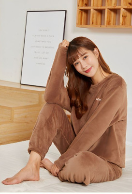PKF Women Solid Brown Night Suit Set